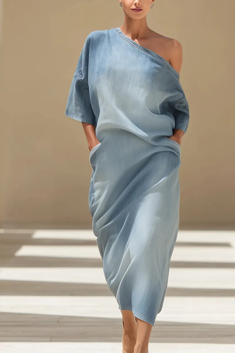 Hot Selling Women's Summer Casual Washed Denim Long Dress