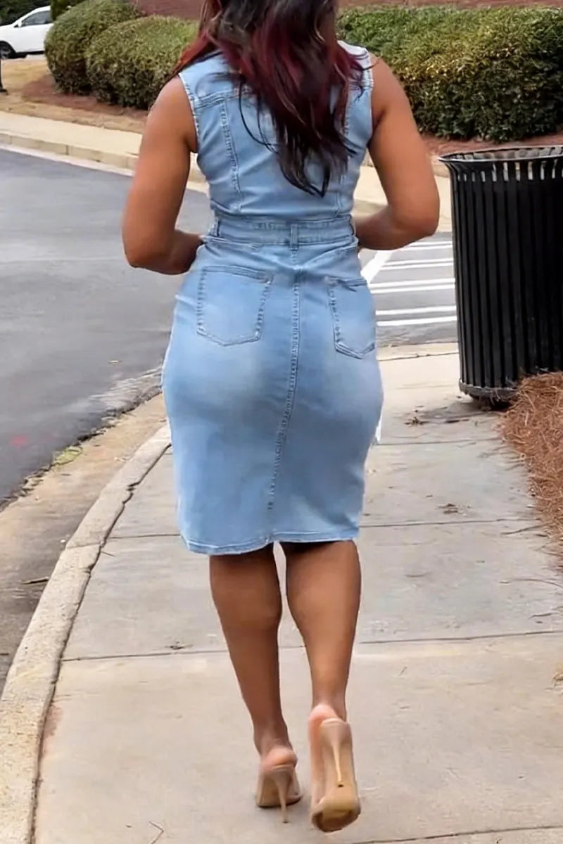Women's Casual Lapel Slim Pencil Denim Dress