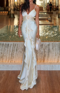 Ivory Satin Ruffled Mermaid Maxi Dress