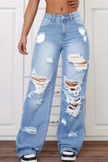 Women's Versatile Washed High-Waisted Loose Jeans