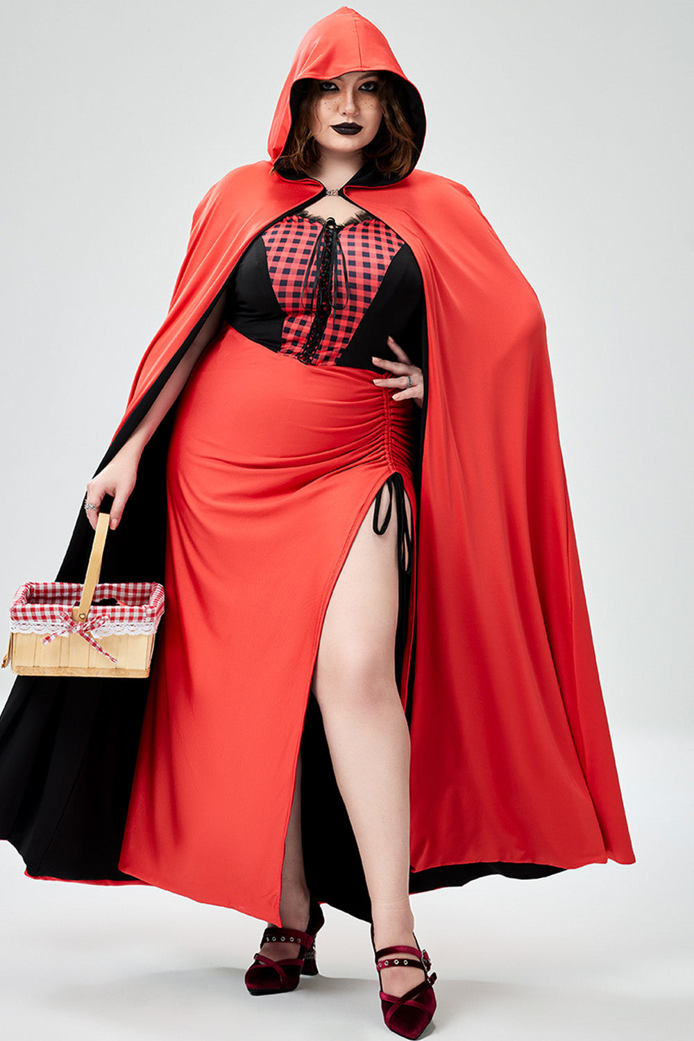 Halloween Costume Red Cosplay Cloak Lace Up Knitted Maxi Dress(Ships 24h)