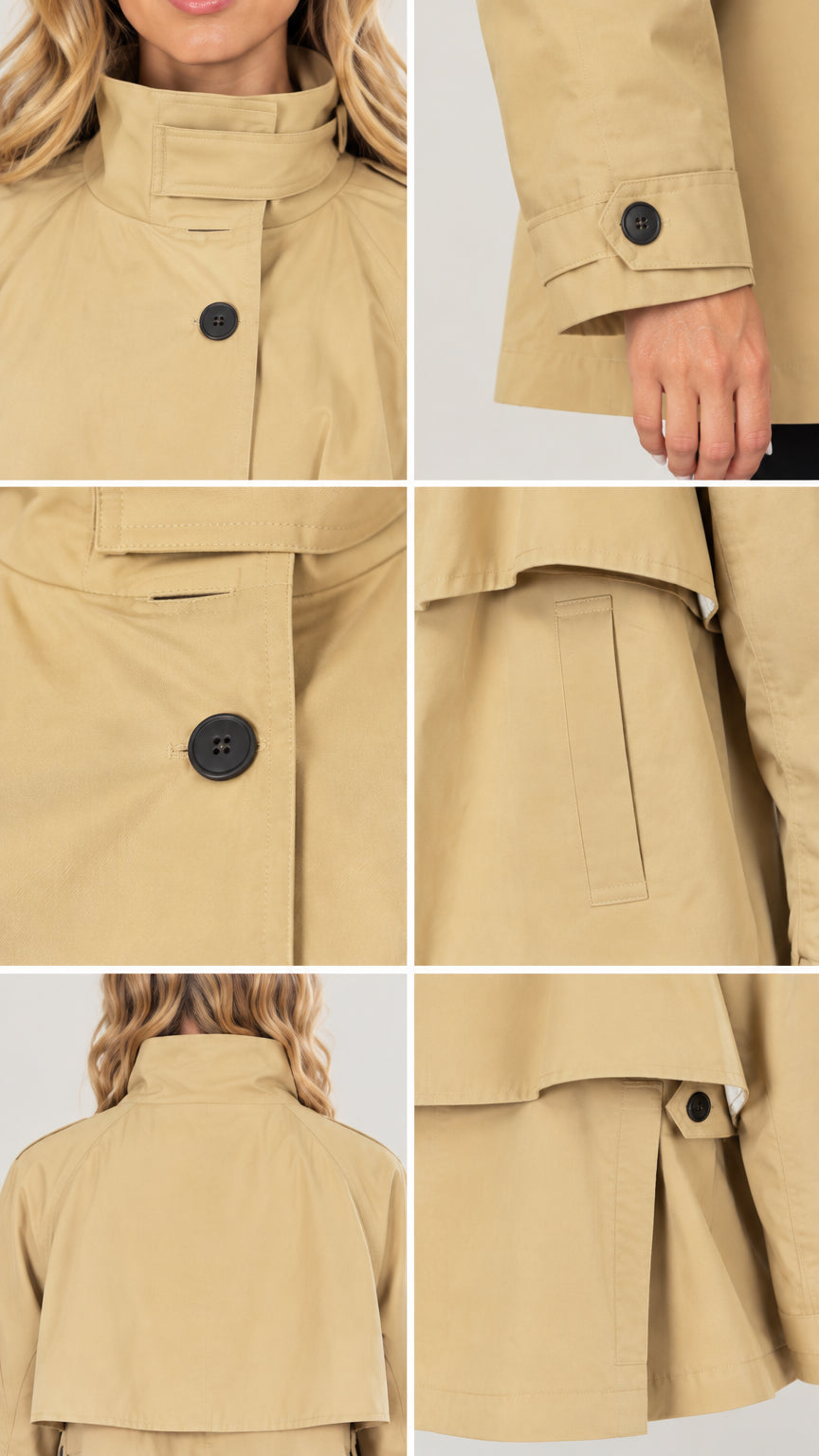 Women's High Neck Layered Flap Short Trench Coat Loose Windbreaker Jacket