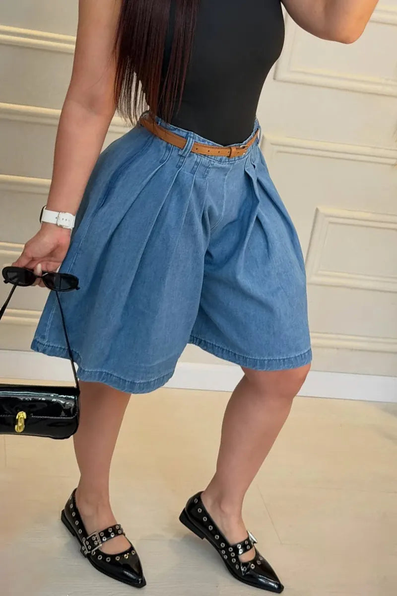 Women's Casual Versatile Pleated Wide Leg Cropped Jeans