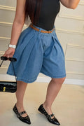 Women's Casual Versatile Pleated Wide Leg Cropped Jeans