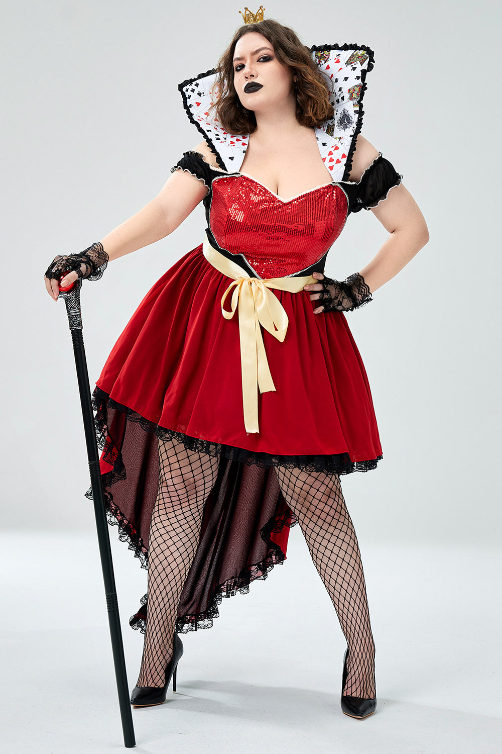 Halloween Costume Red Sparkling Queen Of Hearts Knitted Mini Dress(Ships 24h)