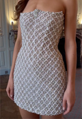 White Strapless Pearl Crochet Mini Dress