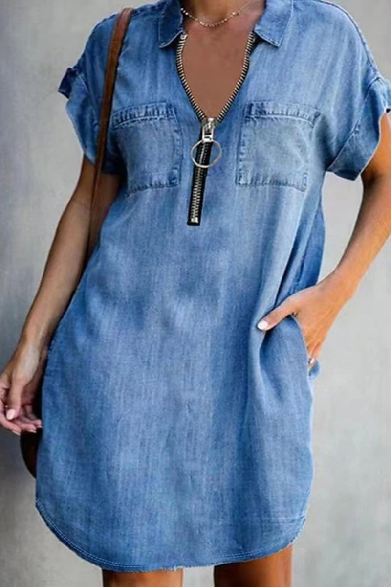 Women's Casual Short Denim Shirt Dress