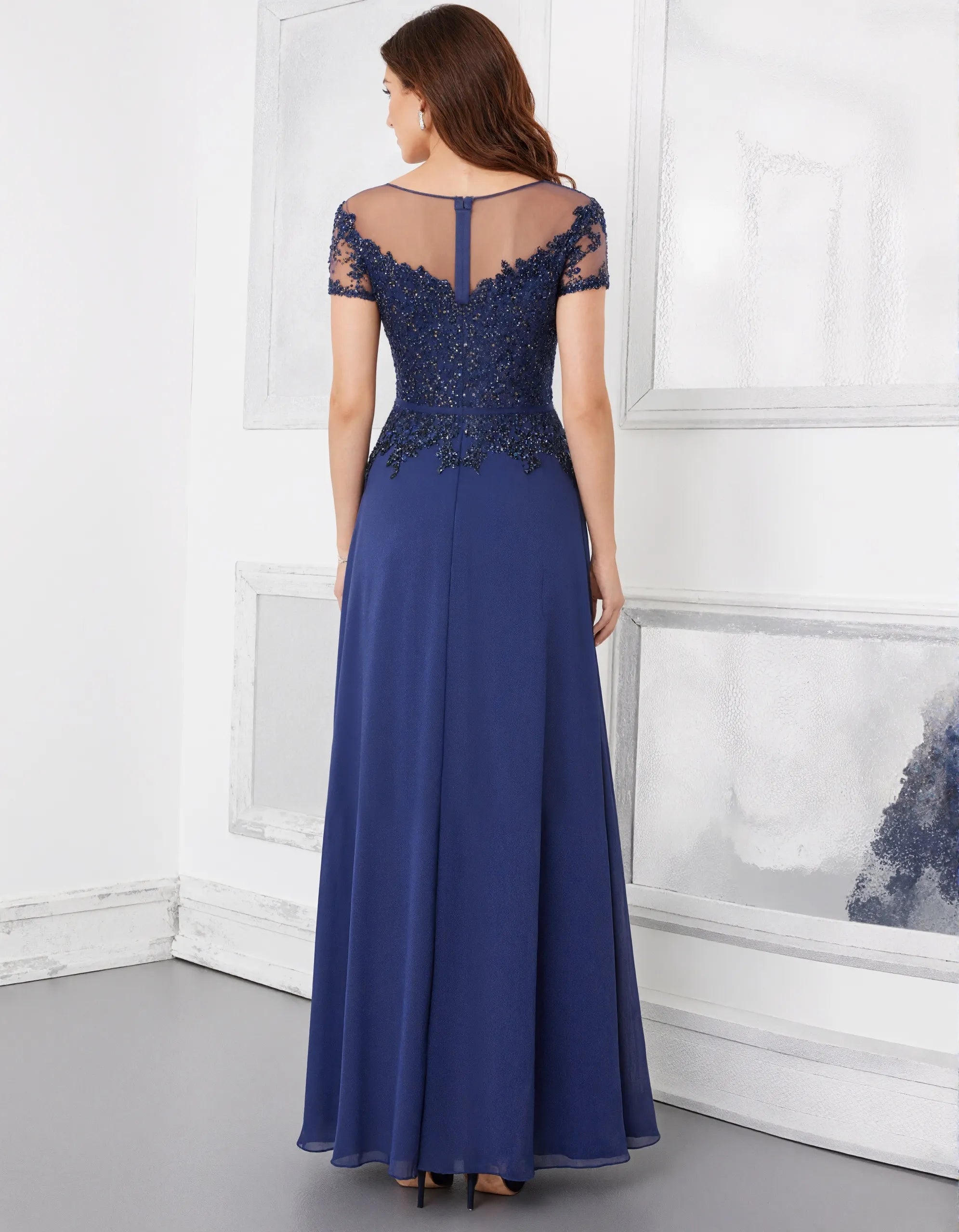 Crew Neck Lace And Chiffon Fabric Maxi Dress