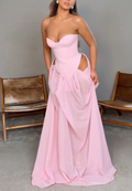 Blush Strapless Maxi Dress with Side Cutouts & Draped Skirt