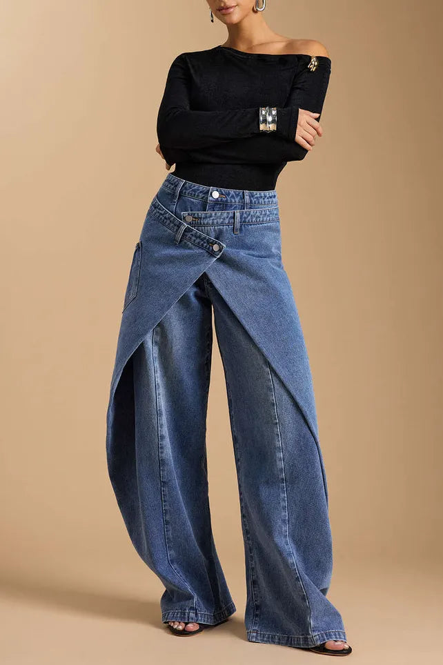 Women's Fashion Crossover-Style Wide-Leg Jeans
