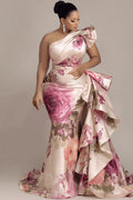 Floral One-Shoulder Ruffle Mermaid Gown –  Elegance