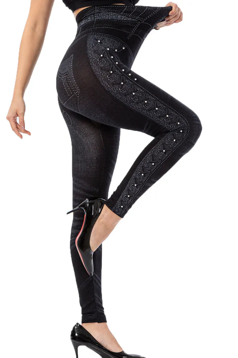 Ladies' High-Waist Patterned Floral Print Jeans