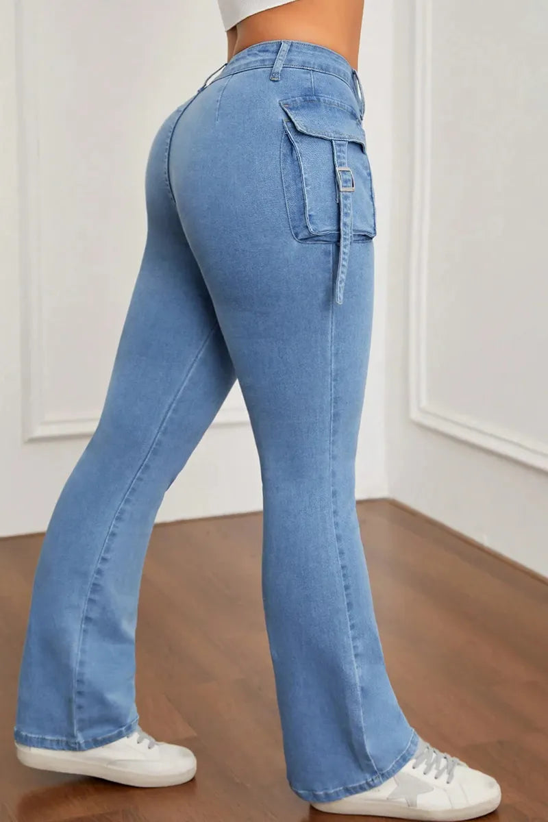 Women's Modern High Stretch Flare Jeans With Side Pockets
