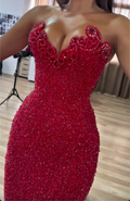Red Strapless Crystal Beaded Maxi Dress