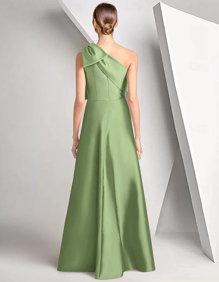 One Shoulder Satin Sequin Bodycon Maxi Dress