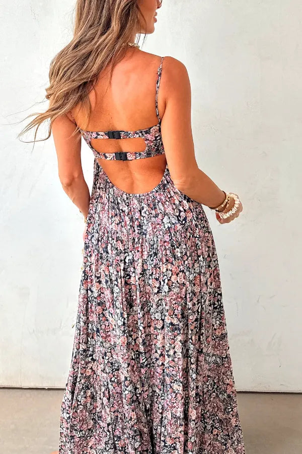 Pink Floral Tiered Boho Maxi Dress – Romantic Vacation Elegance