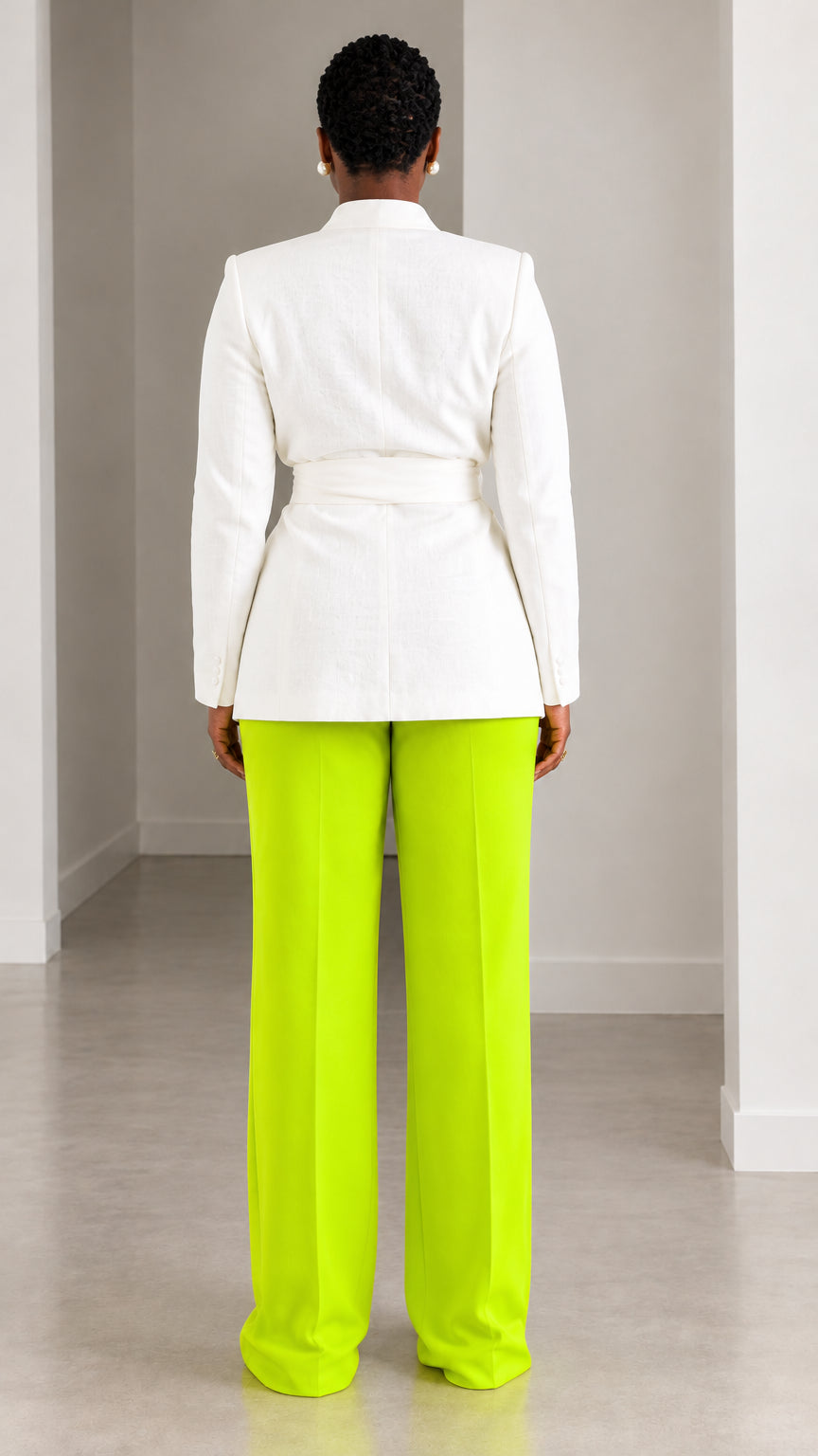 Women's Elegant Tie-Waist Wrap Blazer and Wide-Leg Trousers Two-Piece Suit Set