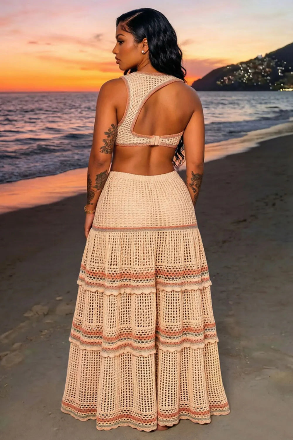 Cut Out Sleeveless Tiered Vacation Maxi Dresses-Multicolor