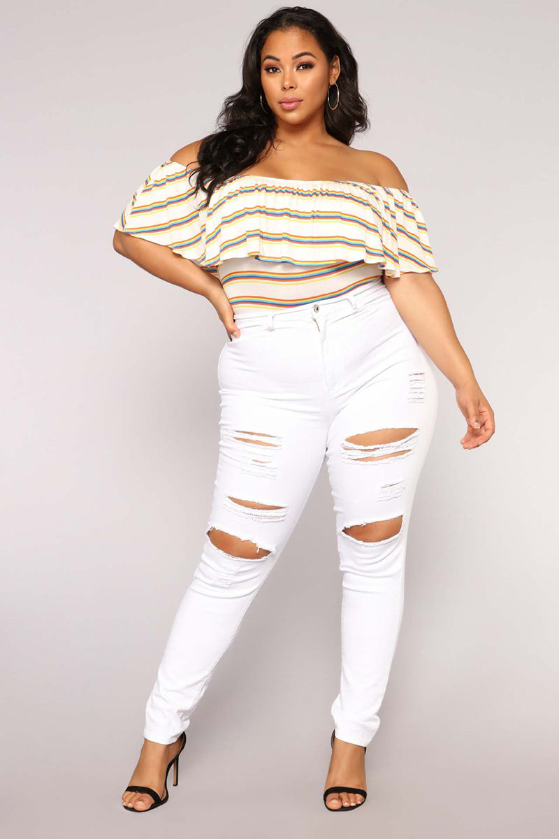 High Street Ripped Knee Stretch Skinny Jeans For Women