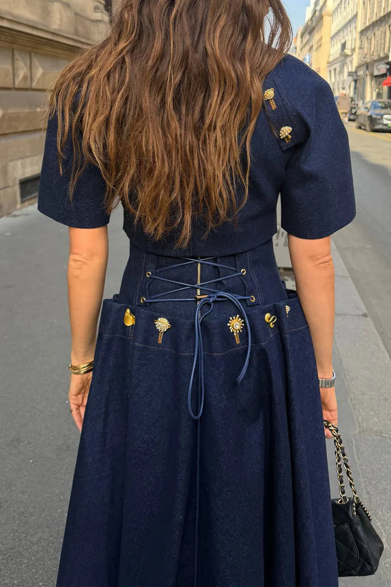 Hot Selling Women's Casual Denim Tops And Denim Long Dresses
