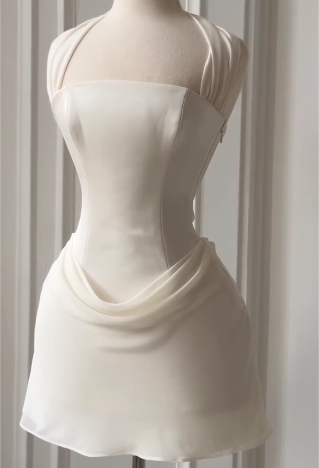 Halter Square Neck Draped Chiffon Mini Dress, Light Blue / Pale Yellow / White Slim Vacation Cocktail Party Gown