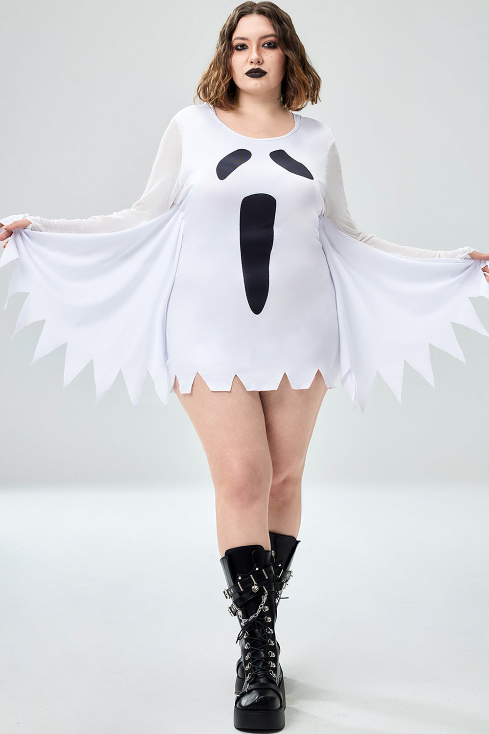 Casual Halloween Costume White Ghost Knitted Mini Dress(Ships 24h)