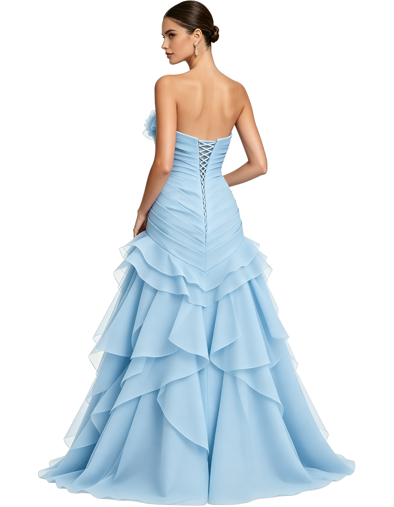Voluminous Floral Ruffle Strapless Tulle Mermaid  Maxi Dress