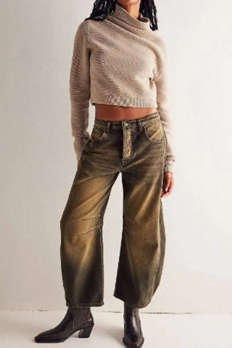 Casual Low Rise Wide Leg Relaxed Wash Jeans