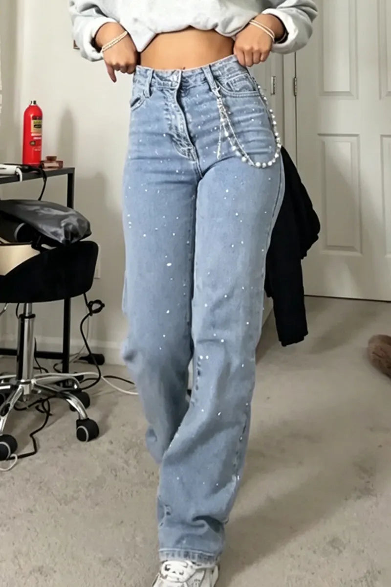 Women's Casual Sparkling Rhinestone Versatile Jeans