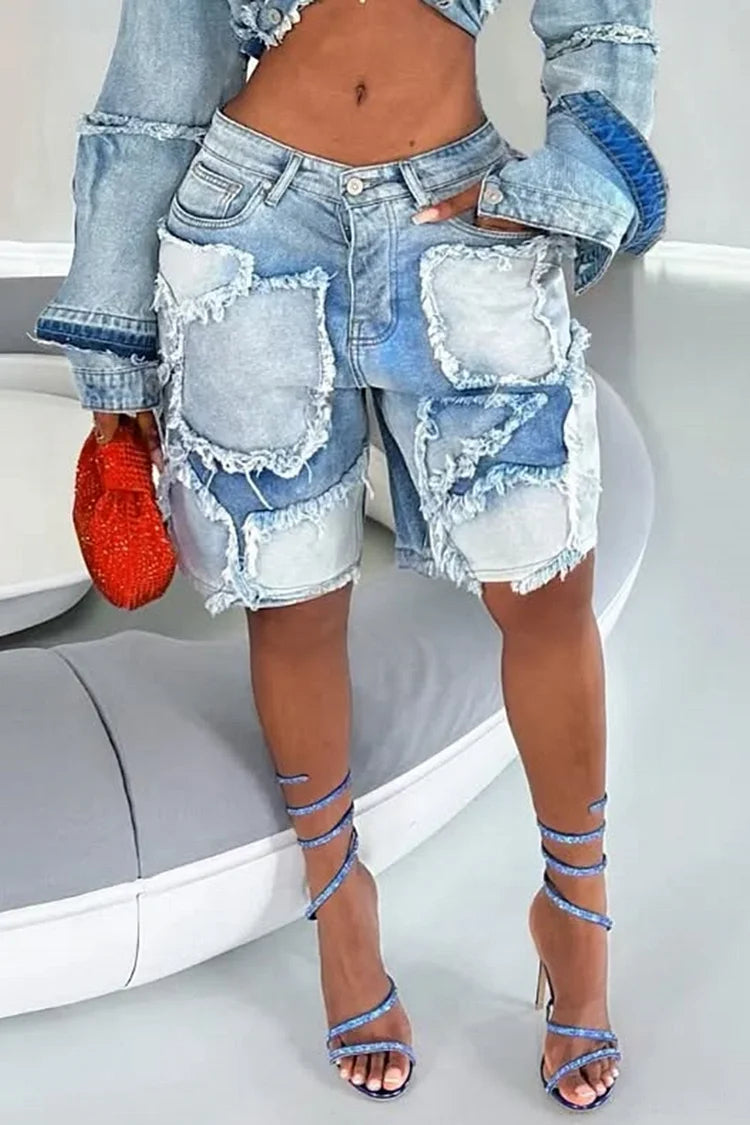 Women's Casual Patchwork Denim Shorts