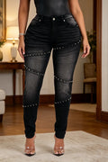 Women's Washed Water Spliced Rivet Casual Tight Jeans