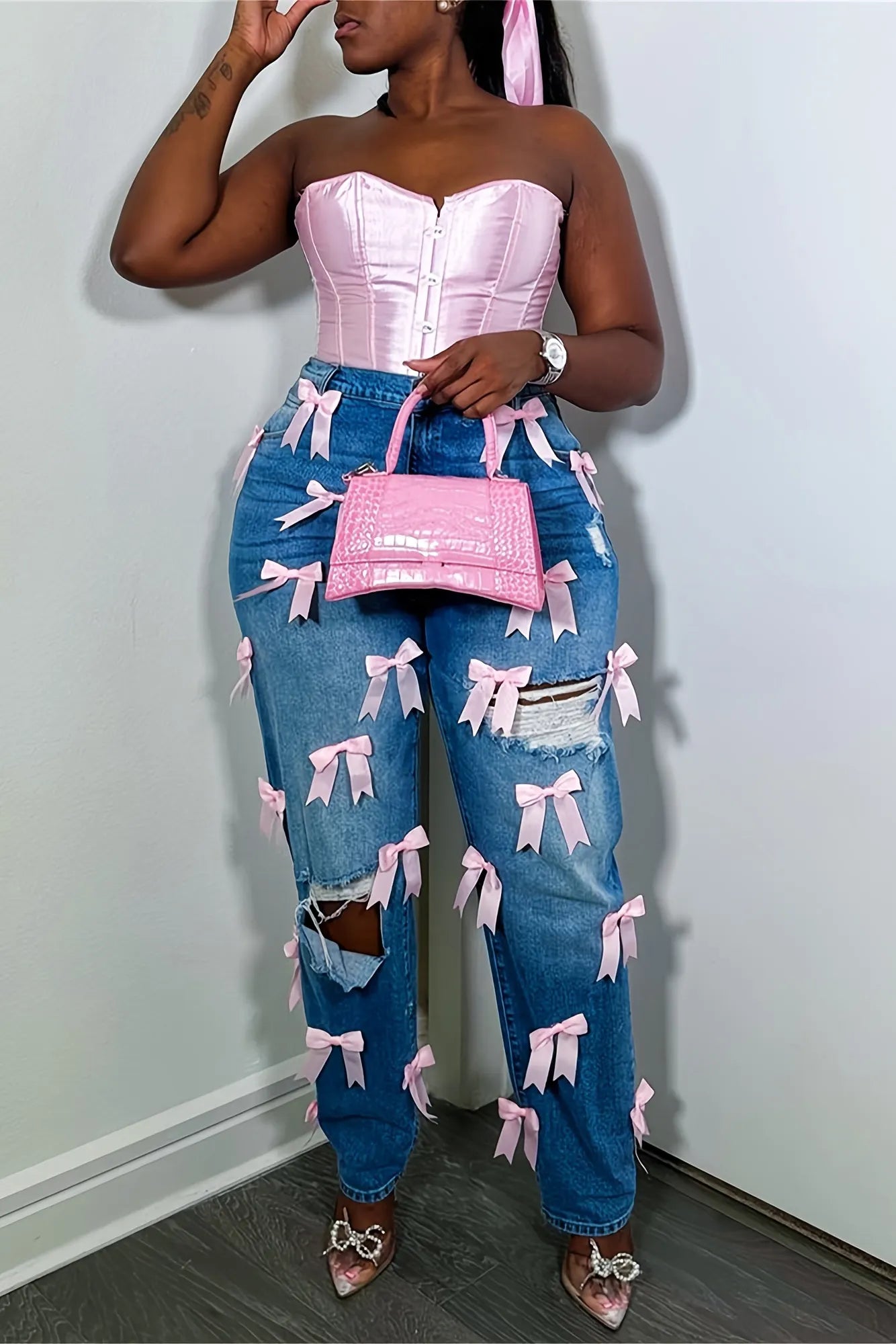 Women's Fashionable And Elegant Bow Decorated Jeans