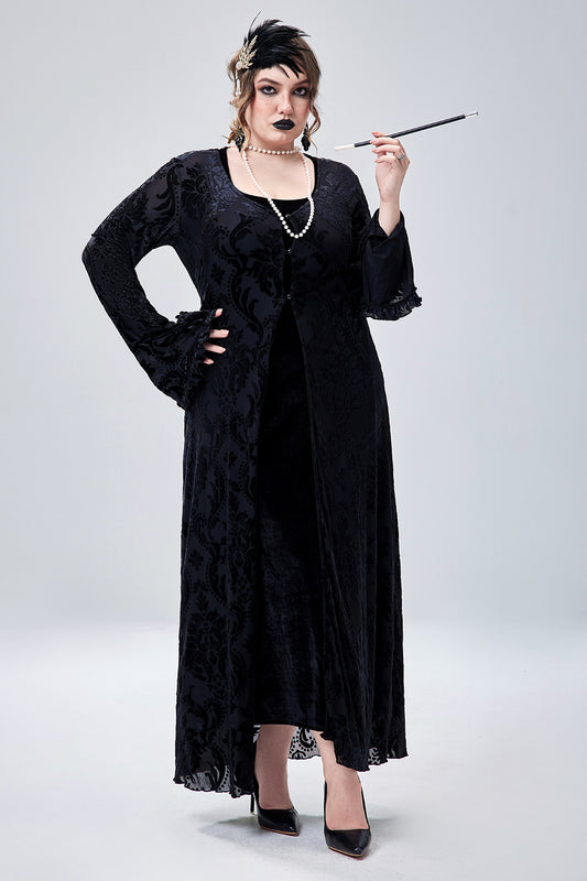 Halloween Costume 1920s Flapper Dress Gothic V-Neck Long Sleeve Velvet Cardigan(Ships 24h)