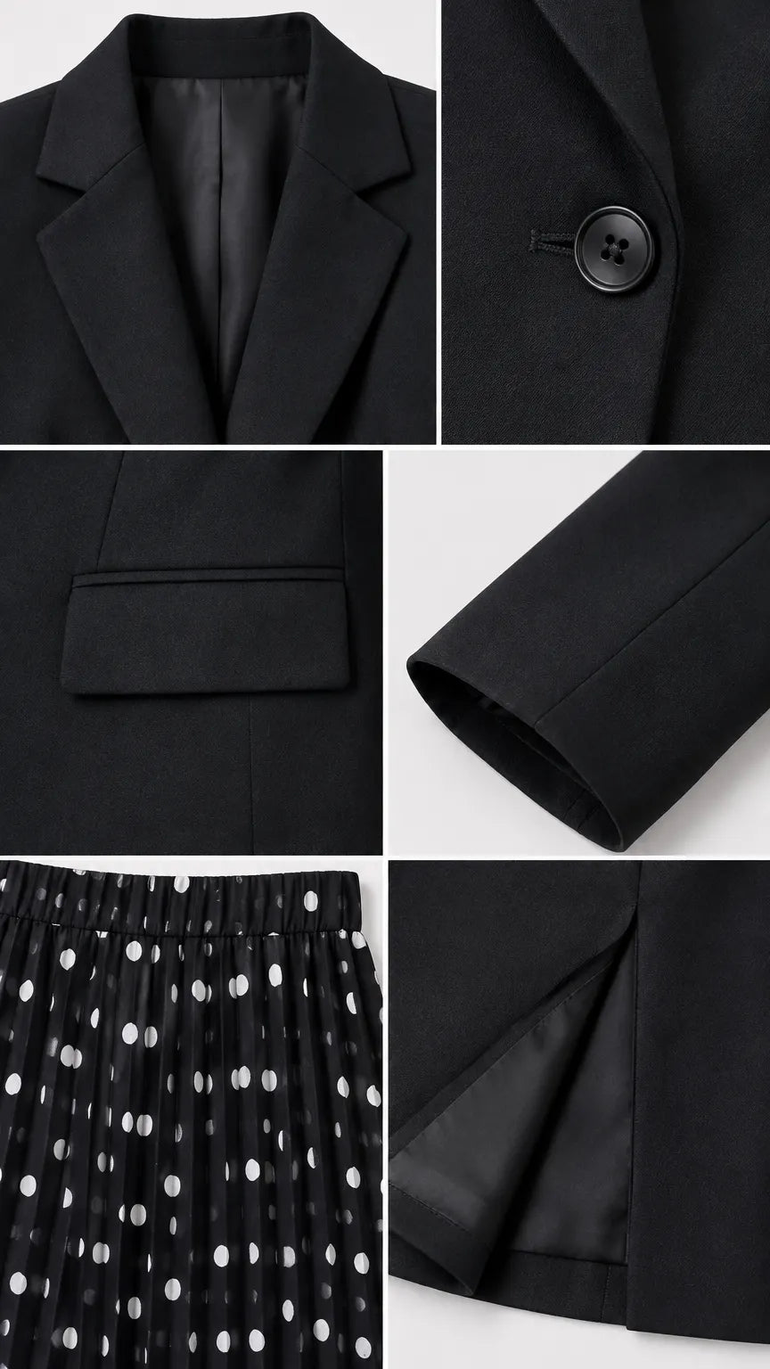 Women's Tailored Blazer and Polka Dot Pleated Wide-Leg Pants Set