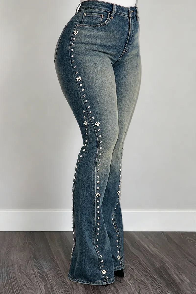 Women's Casual Versatile Rhinestone Beaded Bootcut Jeans