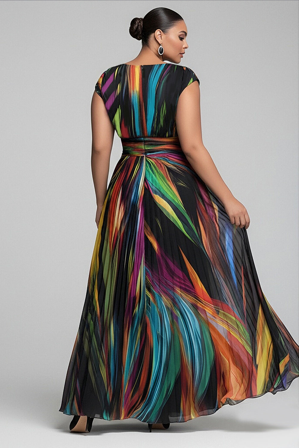 Elegant Multicolor Colorblock V Neck Short Sleeve Chiffon Maxi Dresses