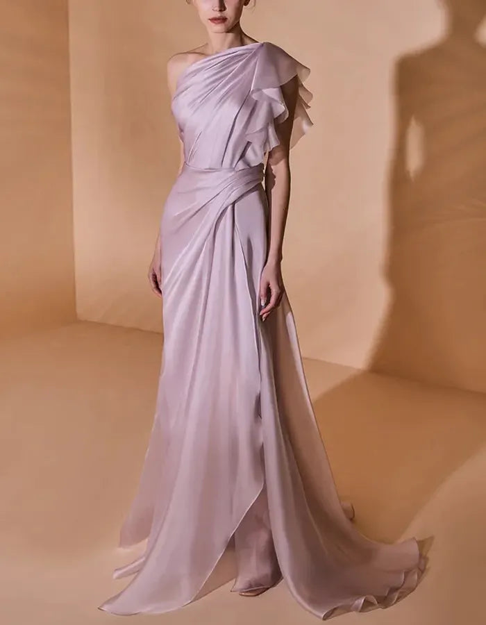 One Shoulder Solid Color Maxi Dress