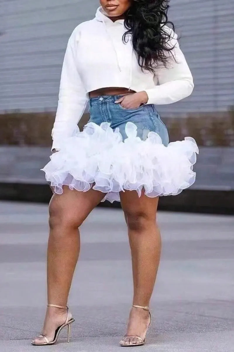 Women Fluffy Voluminous Sheer Organza Ruffle Micro Skirt