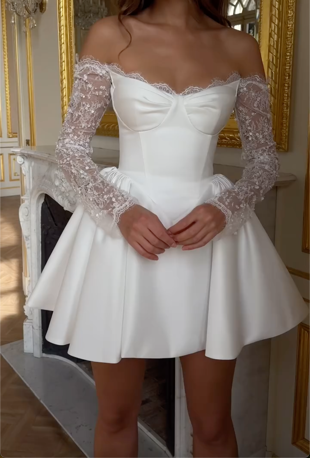 White Off-the-Shoulder Satin Mini Dress
