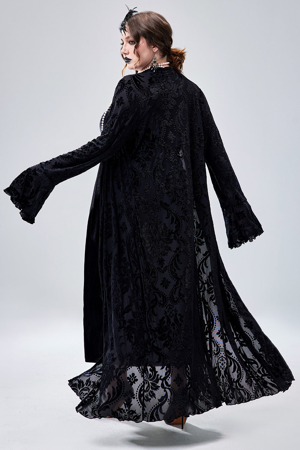 Halloween Costume 1920s Flapper Dress Gothic V-Neck Long Sleeve Velvet Cardigan(Ships 24h)