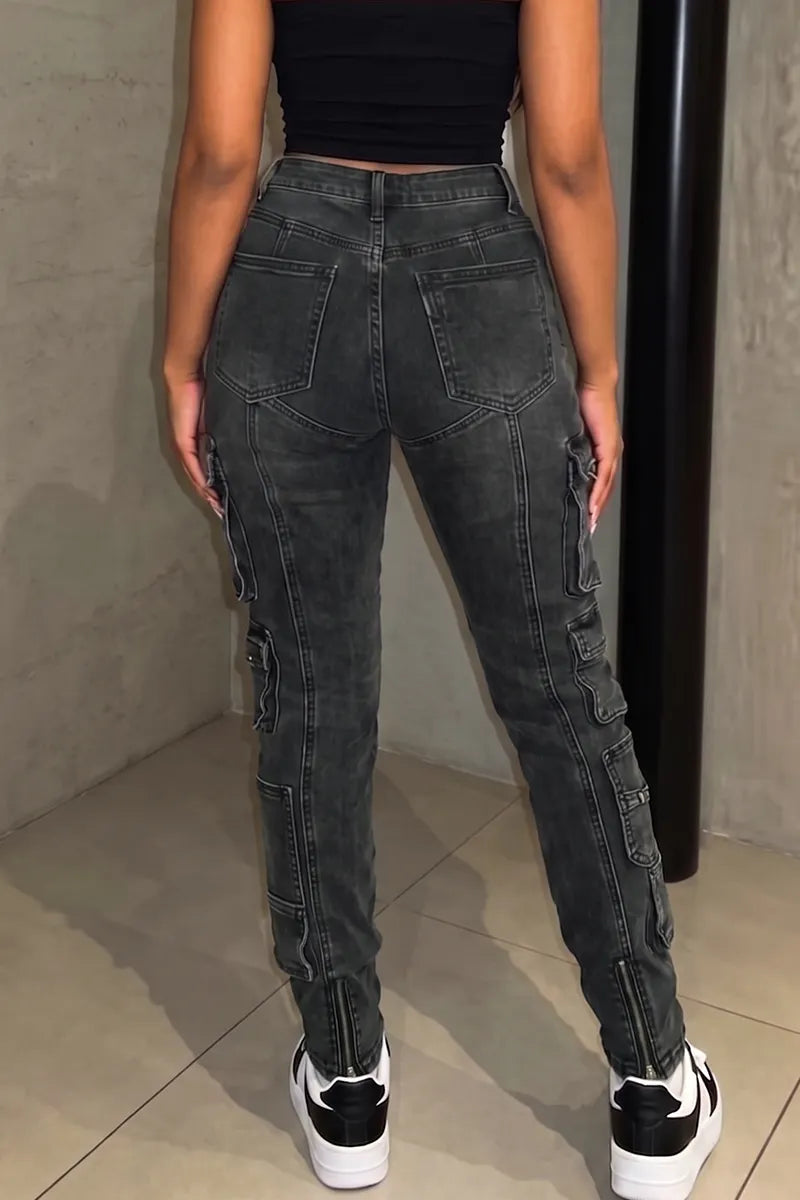 Women's Y2k Zipper Multi Pocket Jogger Jeans