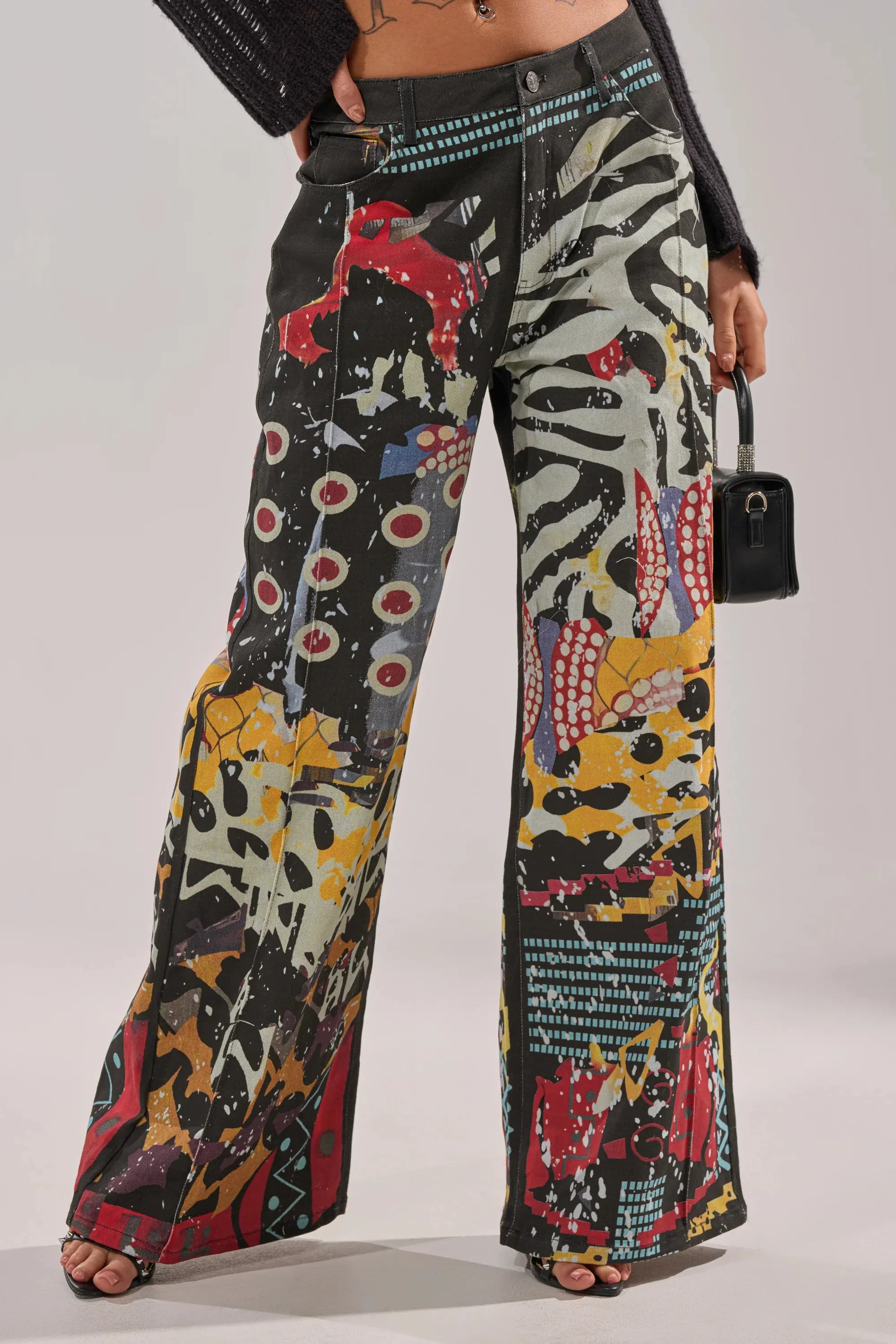 Women's Casual Printed Wide Leg Jeans