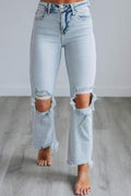 Women's Distressed Knee Ripped Slim Crop Jeans