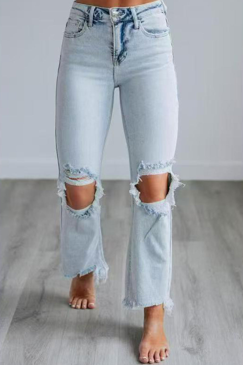 Women's Distressed Knee Ripped Slim Crop Jeans
