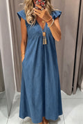 Women's Casual Flounce Sleeve Loose Denim Dress