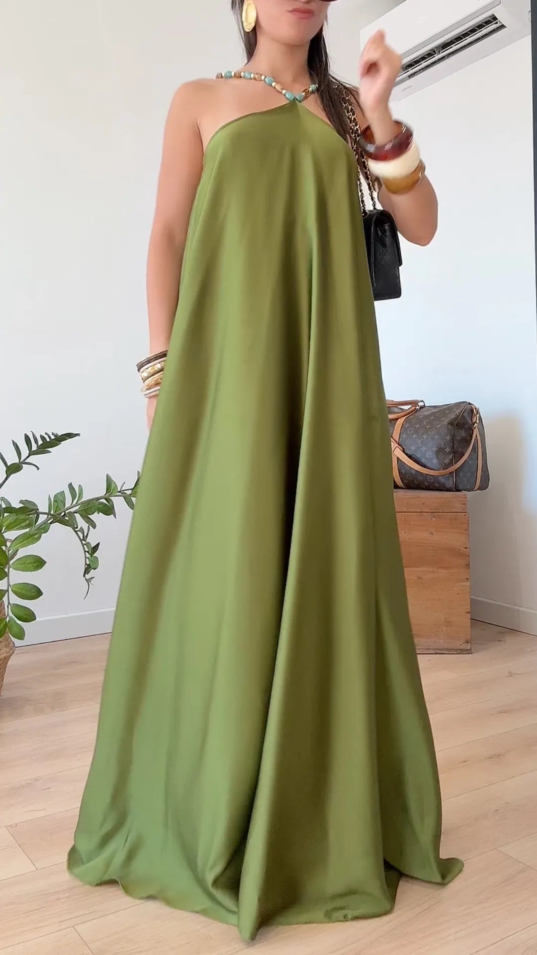 Halter Satin Flowy Maxi Dress