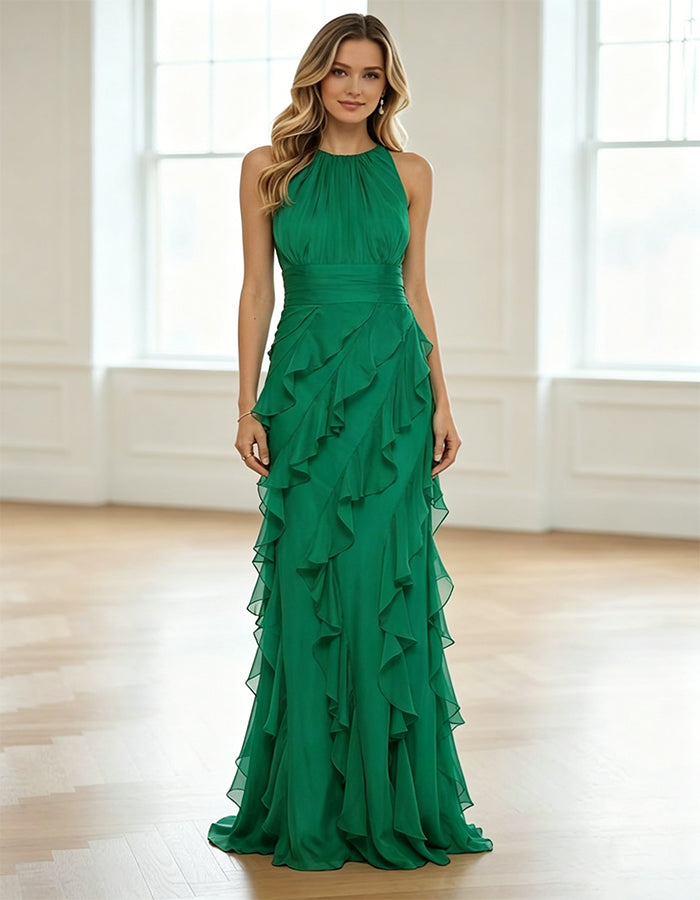 Elegant Sleeveless Ruffled Maxi Dress