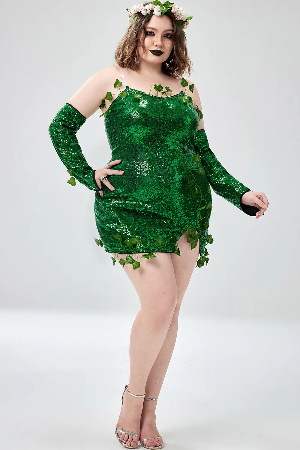 Halloween Costumes Green Cosplay Sequin Strapless Mini Dress(Ships 24h)