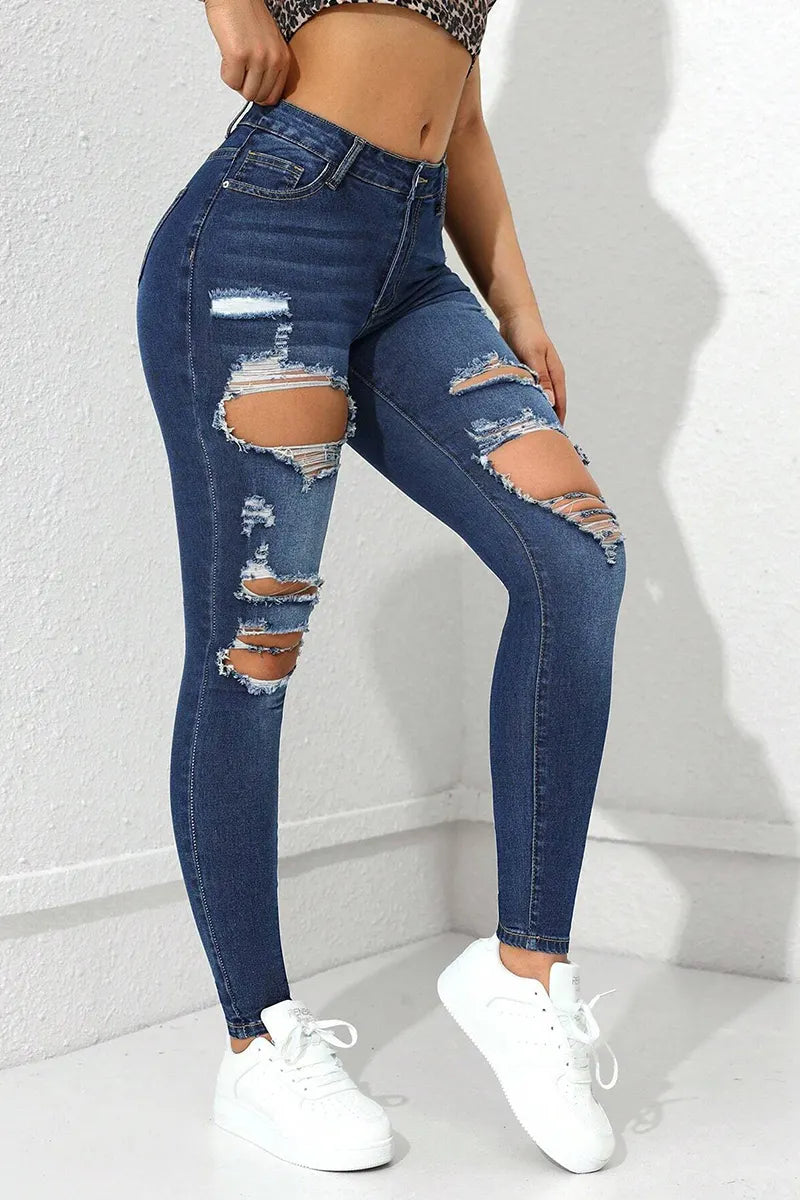 Women's Casual Fashion Ripped Slim Fit Flattering Jeans