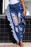 Women's Distressed Skinny Jeans With Asymmetrical Hem
